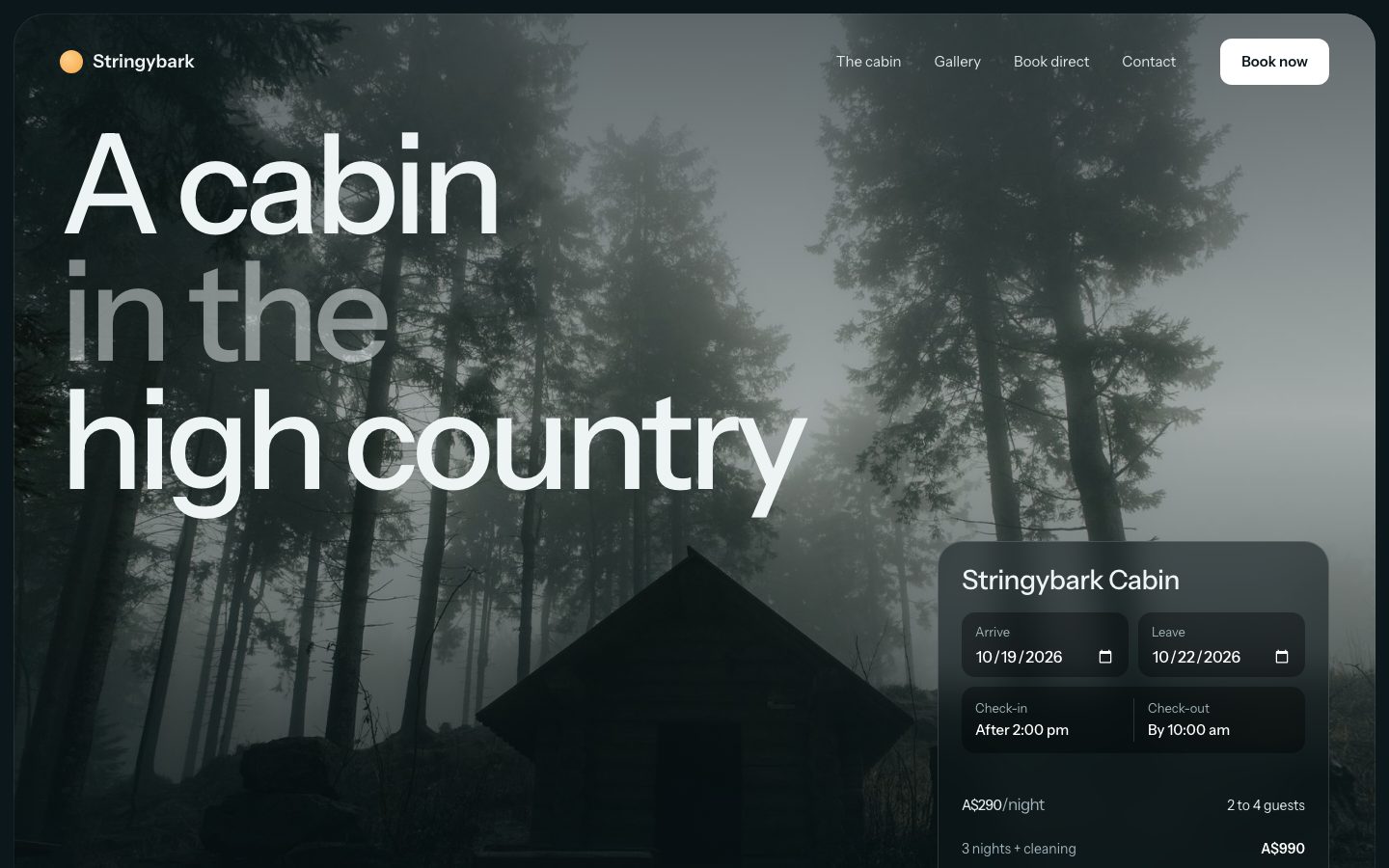 A sample holiday-let website, desktop view